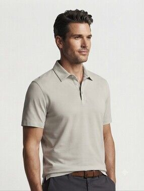 Pact Men's Grey Taupe Polo Shirt  Size Small